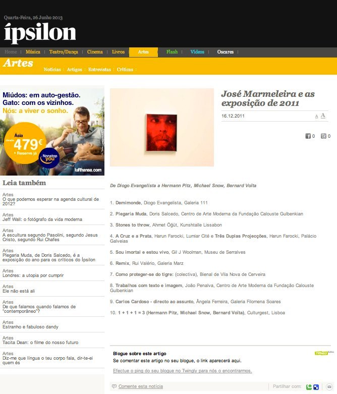 Público - Ipsilon | 16.12.2011 | Best Exhibitions 2011 | José Marmeleira