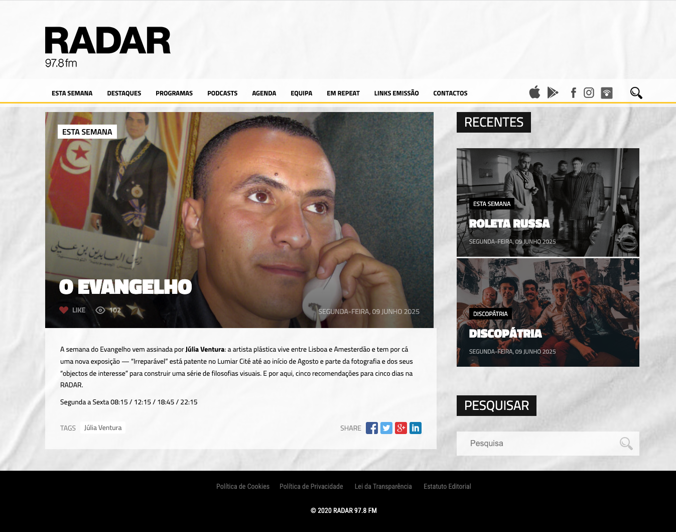 Rádio Radar | 05.2025 | EVANGELHO | Júlia Ventura